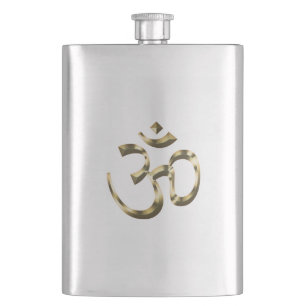 Yoga, Om Aum Icon, Hinduism Symbol, gold silver Hip Flask