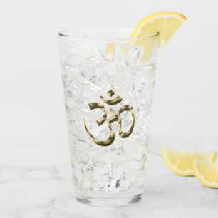 Yoga, Om Aum Icon, Ohm Hinduism Symbol, gold clear Glass