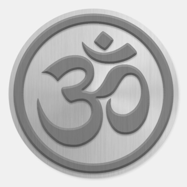Yoga Om Circle with Stainless Steel Effect Classic Round Sticker (Front)