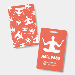 yoga om pose Teacher Hall Pass school colours ID Badge
