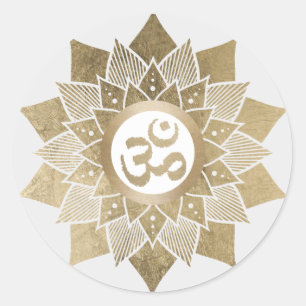 Yoga Om Symbol Gold Lotus Flower Namaste Classic Round Sticker