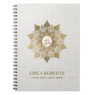Yoga Om Symbol Gold Lotus Flower Namaste Spiral Notebook