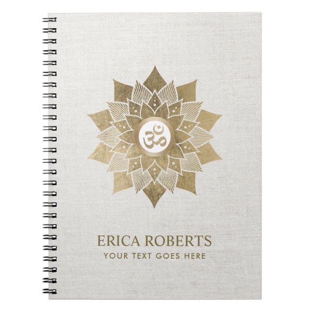 Yoga Om Symbol Gold Lotus Flower Namaste Spiral Notebook (Front)