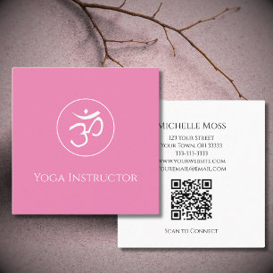Yoga Om Symbol Logo Simple Pink Square Business Card