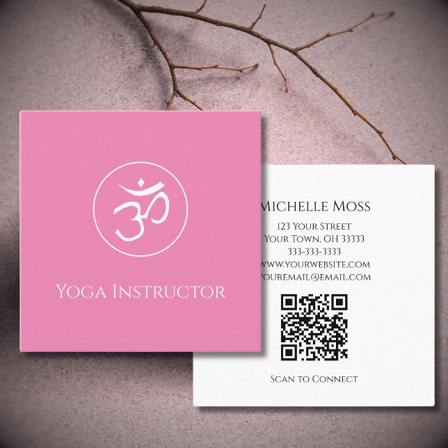  Yoga Om Symbol Logo Simple Pink Square Business Card (Creator Uploaded)