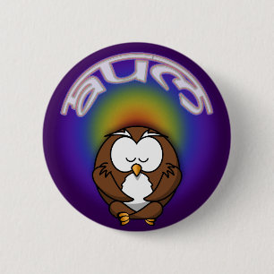 yoga owl 6 cm round badge