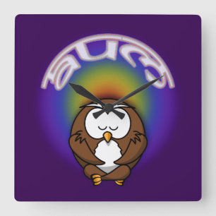 yoga owl square wall clock