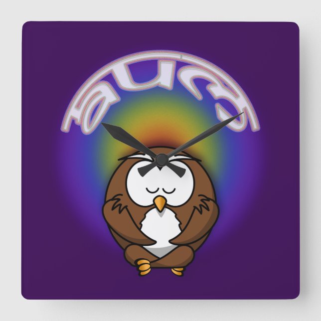 yoga owl square wall clock (Front)