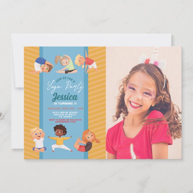 Yoga Party Birthday Stretch Girls Boys Photo Invitation (Front)