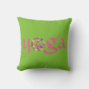 Yoga Peace Sign Floral on Lime Green Cushion