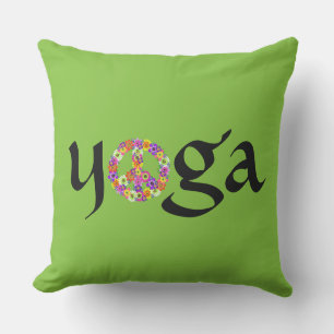 Yoga Peace Sign Floral on Lime Green Cushion