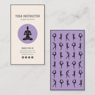 yoga pilates purple beige postures instructor business card