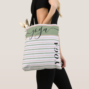 Yoga Pink and Green Stripes Tote Bag