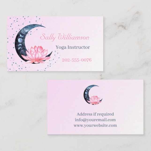 Yoga Pink Lotus Flower Moon Business Card (Front/Back)