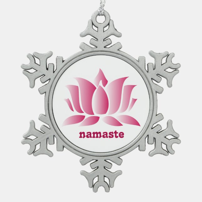 yoga pink lotus namaste snowflake pewter christmas ornament (Front)