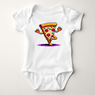Yoga Pizza: 8-Bit Slice in Pose Humorous Pixel Art Baby Bodysuit
