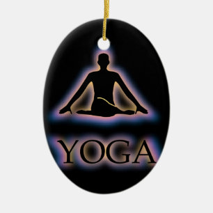 Yoga pose glowing in dark- Cow face gomukhasana Ceramic Tree Decoration