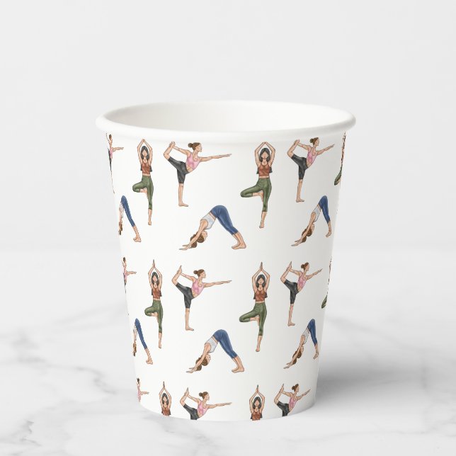 Yoga Pose Lades Colorful Mindfulness Pattern Paper Cups (Front)