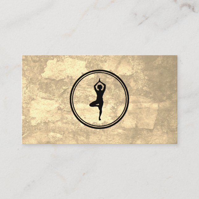 Yoga Pose Logo Sepia Texture Business Card (Front)