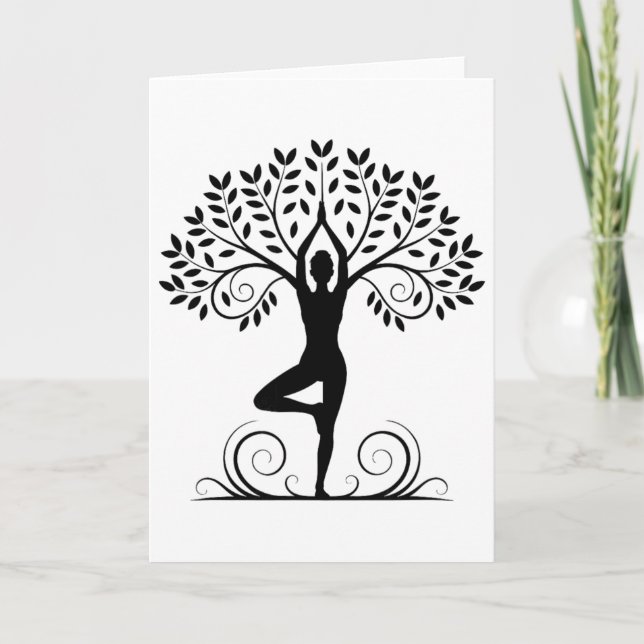 Yoga Pose Meditation Namaste Buddhism Tree _2  Card (Front)