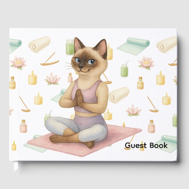 Yoga Pose Namaste for Siamese Cat Lovers  Guest Book (Front)