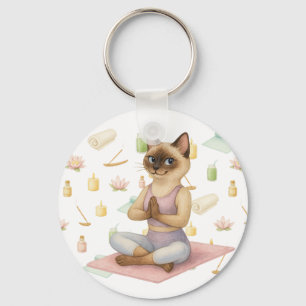Yoga Pose Namaste for Siamese Cat Lovers Key Ring
