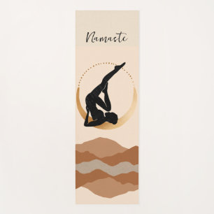 Yoga pose Namaste silhouette gold crescent moon  Yoga Mat