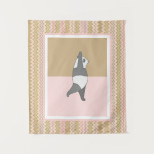 Yoga Pose Panda Pink Zig Zag Background  Tapestry