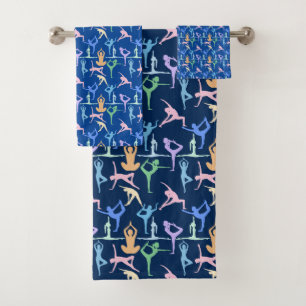 Yoga Pose Pastel Pattern 01.bx4 D Blue BG Bath Towel Set