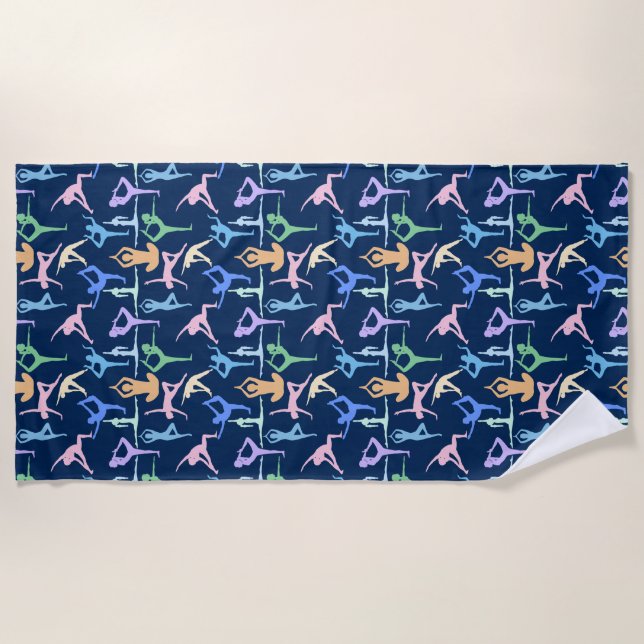 Yoga Pose Pastel Pattern 01.bx4 D Blue BG Beach Towel (Front)