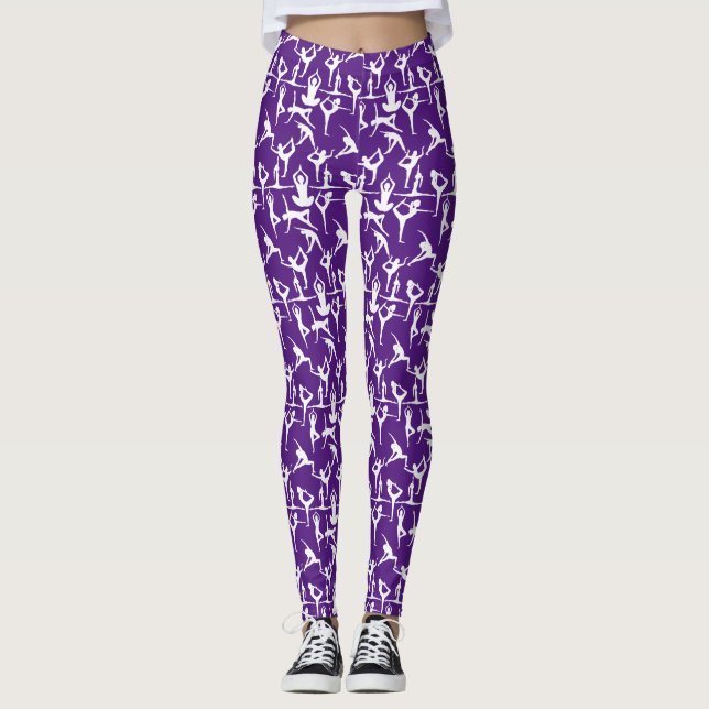 Yoga pose pattern 01.bx4.Purple BG Leggings (Front)