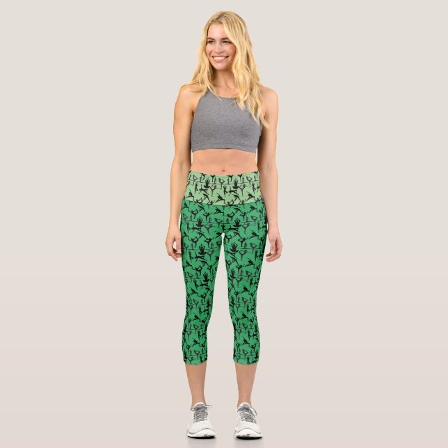 Yoga pose pattern 01.wx4.Green GB Capri Leggings (Front)