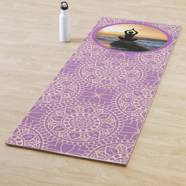 Yoga Pose Rocky Ocean Shore Sunrise Patterned Mat (In Situ)