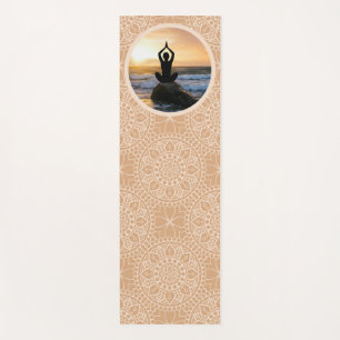 Yoga Pose Rocky Ocean Shore Sunrise Patterned Mat