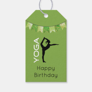 Yoga Pose Silhouette on Green Background Birthday Gift Tags