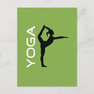 Yoga Pose Silhouette on Green Background Postcard