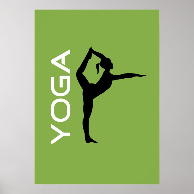 Yoga Pose Silhouette on Green Background Poster (Front)