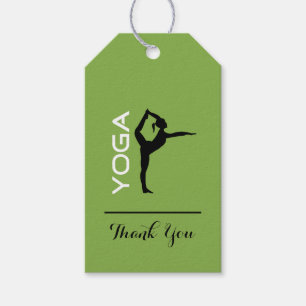 Yoga Pose Silhouette on Green Background Thank You Gift Tags