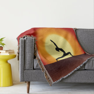 Yoga Pose Silhouette Sunrise Woven Throw Blankets