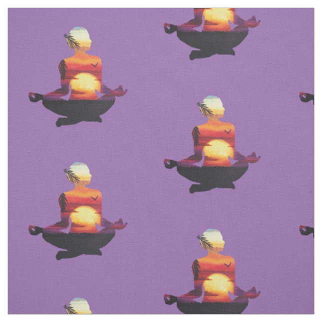 Yoga Pose Silhouette With Sunset Any Colour Fabric (Swatch)