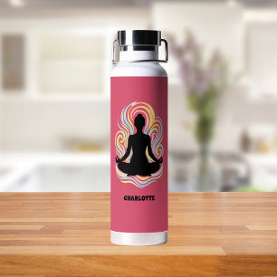 Yoga pose swirls pink name water bottle