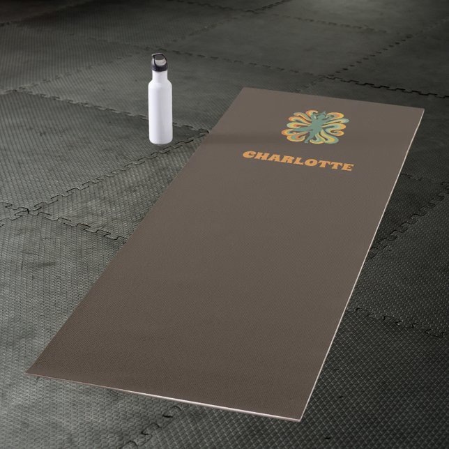 Yoga pose swirls retro brown orange name mat (Creator Uploaded)