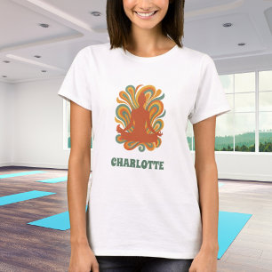 Yoga pose swirls retro green orange name T-Shirt