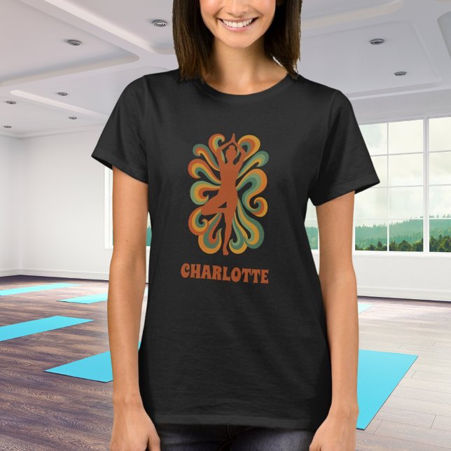 Yoga pose swirls retro green orange name T-Shirt (Creator Uploaded)