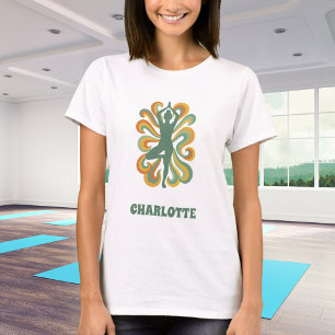 Yoga pose swirls retro green orange name T-Shirt
