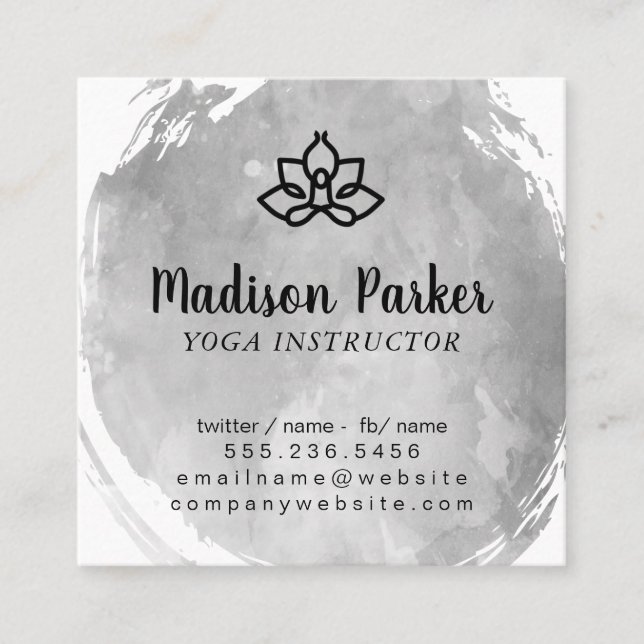 Yoga Pose |  Watercolor Brushed | Lotus Flower Square Business Card (Front)