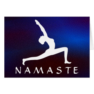 Yoga Pose White Silhouette Blue Greeting Card