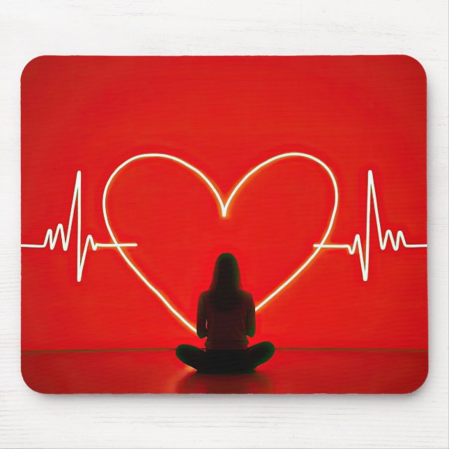 Yoga Pose With Heartbeat Lines Mouse Pad (Front)