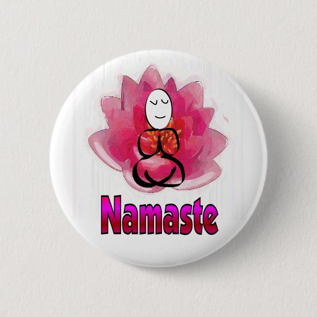 Yoga Pose with Lotus Flower "Namaste" 6 Cm Round Badge (Front)
