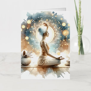 Yoga pose woman seated brown calm foil greeting card
